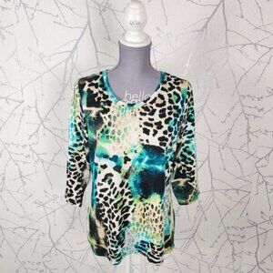 FDJ Abstract Artsy Leopard Print Stretch Knit Round Neck Top